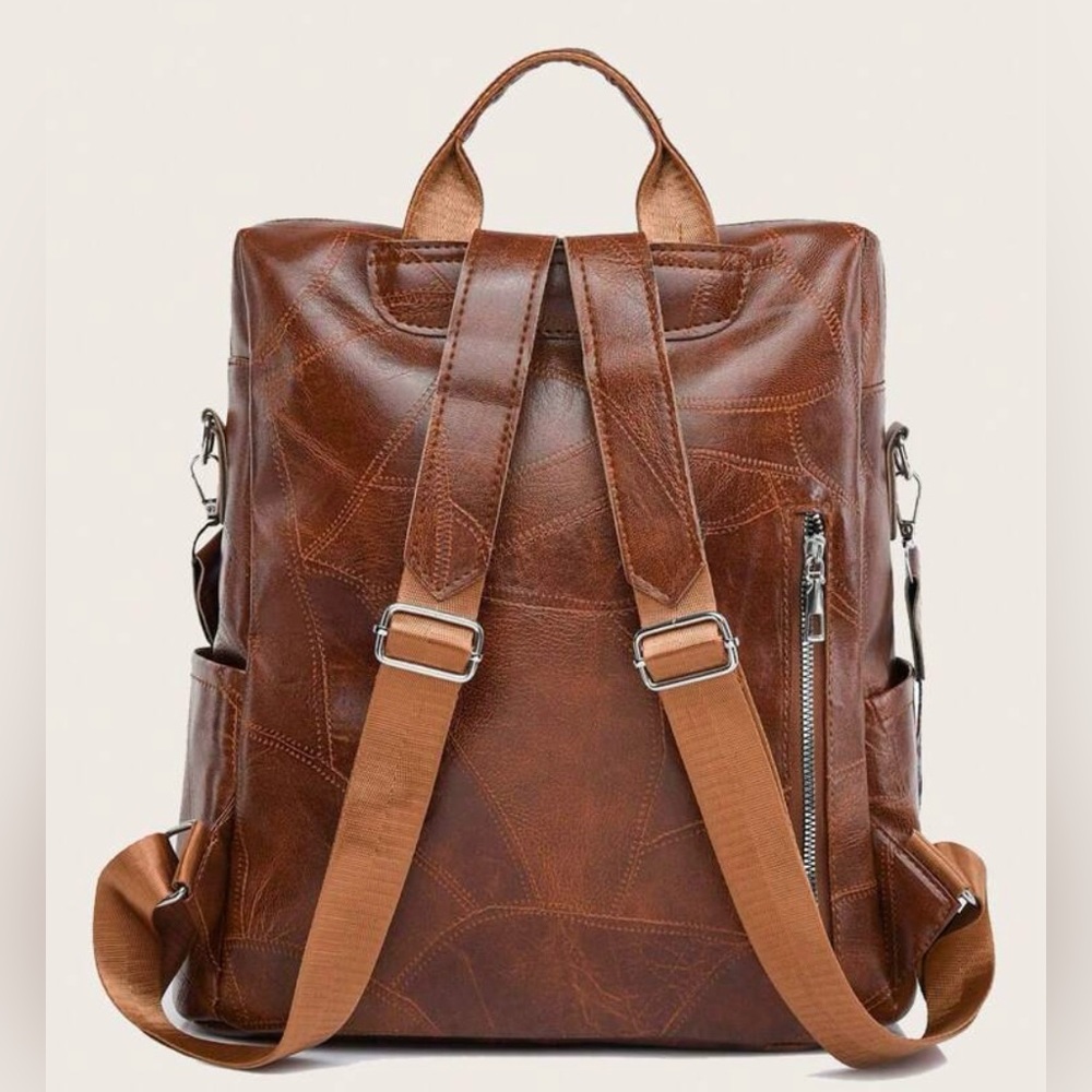 Brown Convertible Backpack Purse – Faux Leather – Multi Pocket - Picture 2 of 5